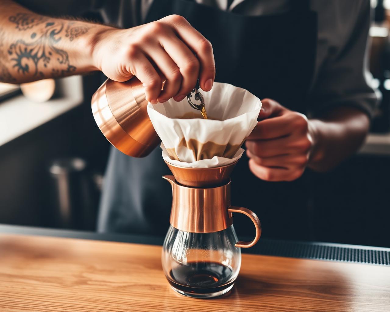 Barista crafting a pour over